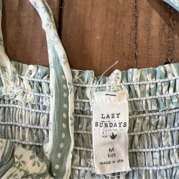 Lazy Sundays Anthropologie Dress Smocked Tie Bows Floral Stripe Layered Medium - Picture 4 of 10